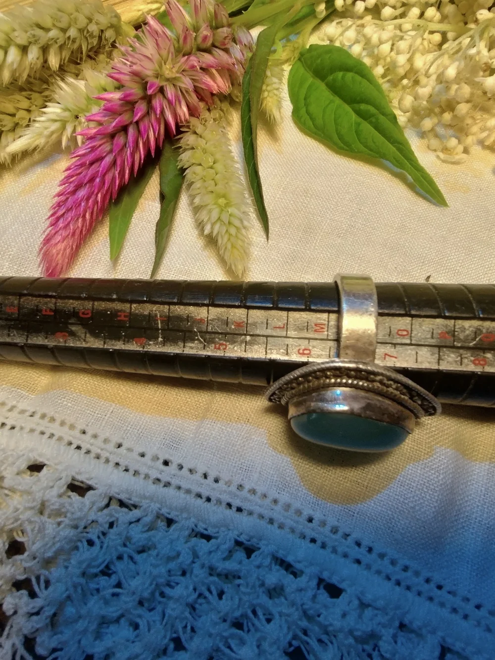 Silver Ring with Seafoam Green Cabochon